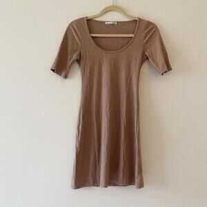 REFORMATION tan beige ribbed short sleeve mini dress